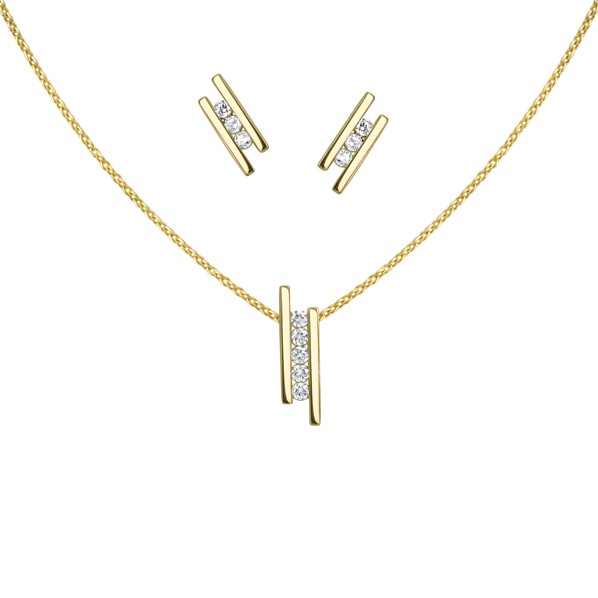 Set Anhänger/Kette und Ohrstecker 925/- Sterling Silber vergoldet Zirkonia