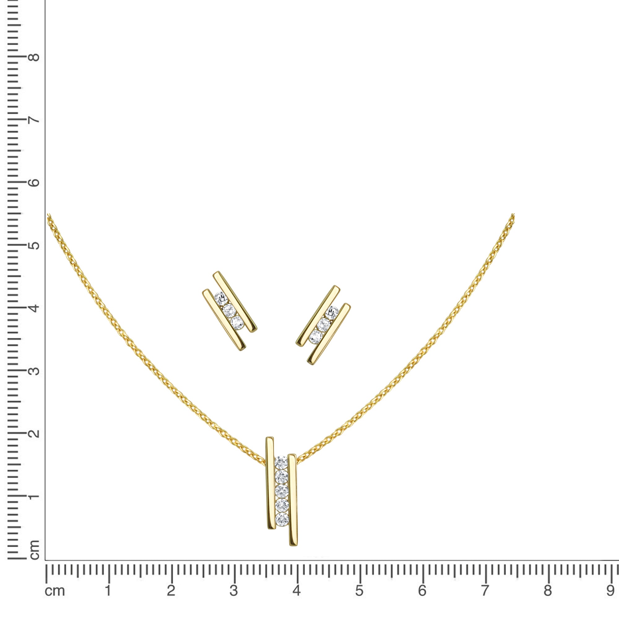 Set Anhänger/Kette und Ohrstecker 925/- Sterling Silber vergoldet Zirkonia