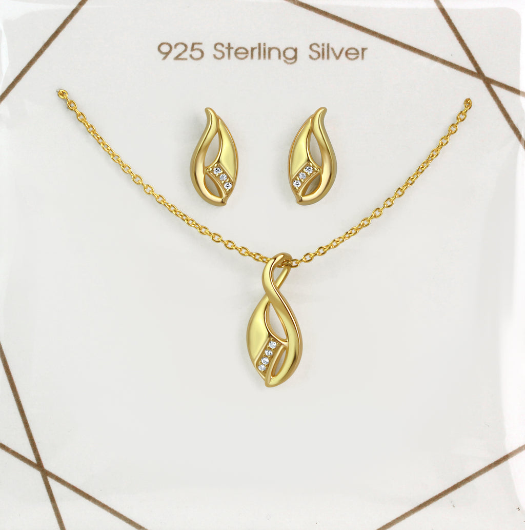 Set Anhänger/Kette und Ohrstecker 925/- Sterling Silber vergoldet Zirkonia