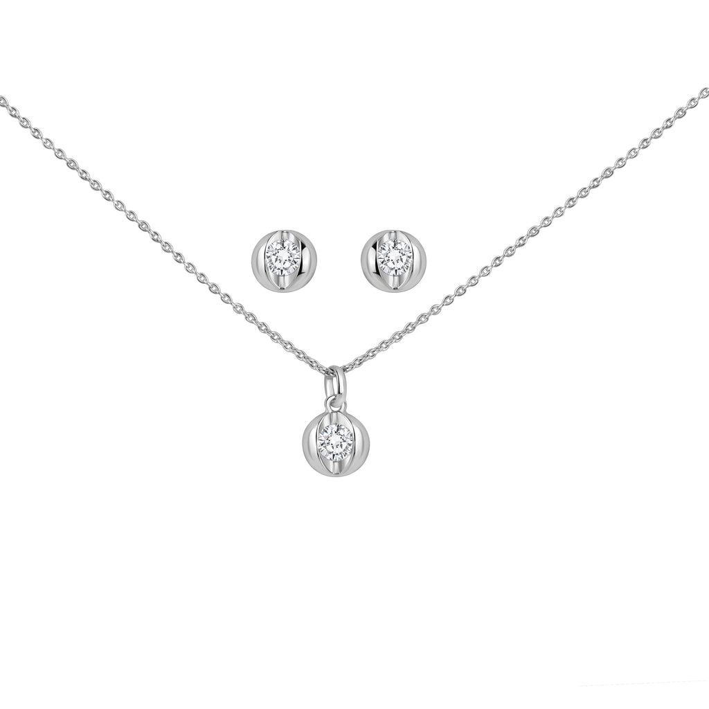Set Anhänger/Kette und Ohrstecker 925/- Sterling Silber rhodiniert Zirkonia