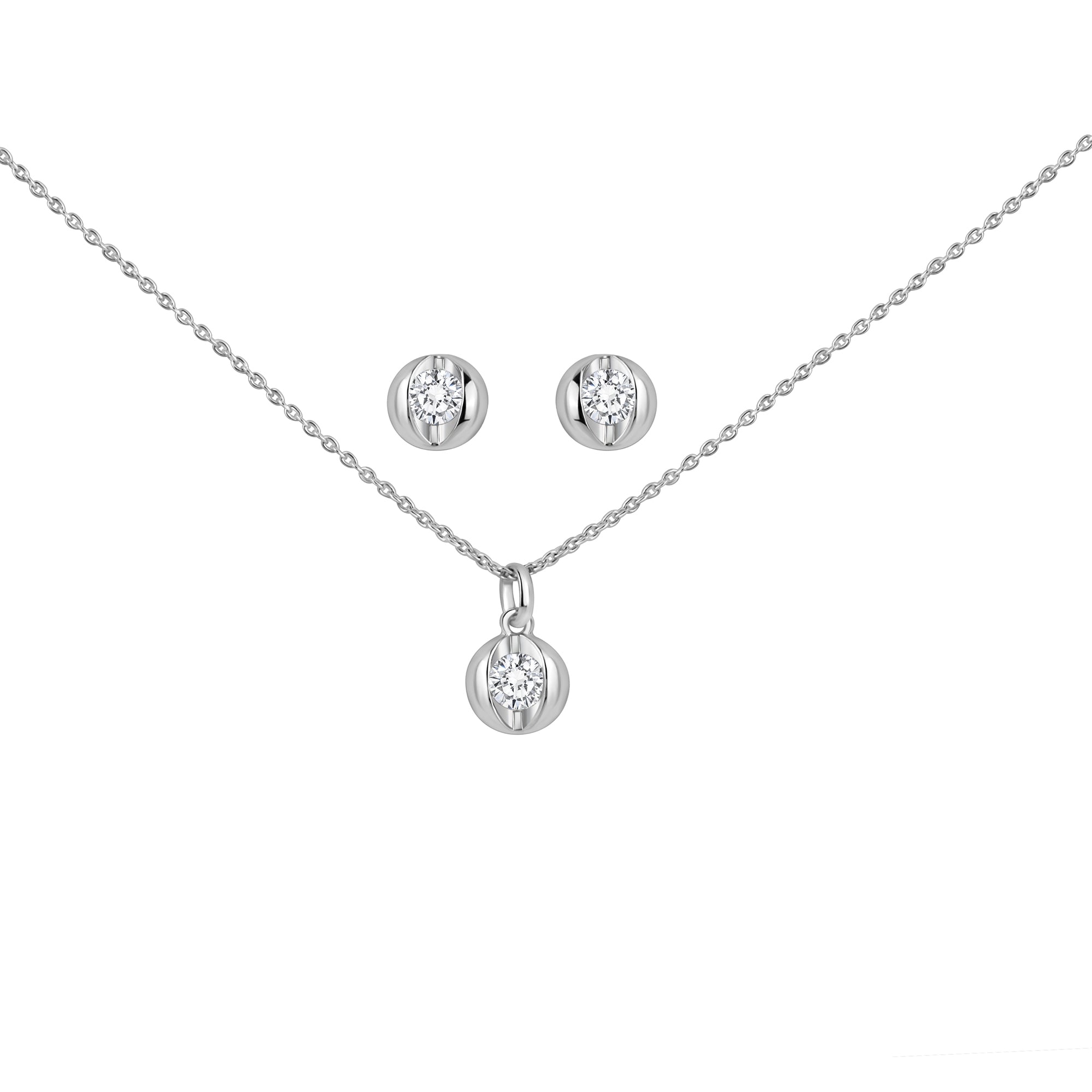 Set Anhänger/Kette und Ohrstecker 925/- Sterling Silber rhodiniert Zirkonia