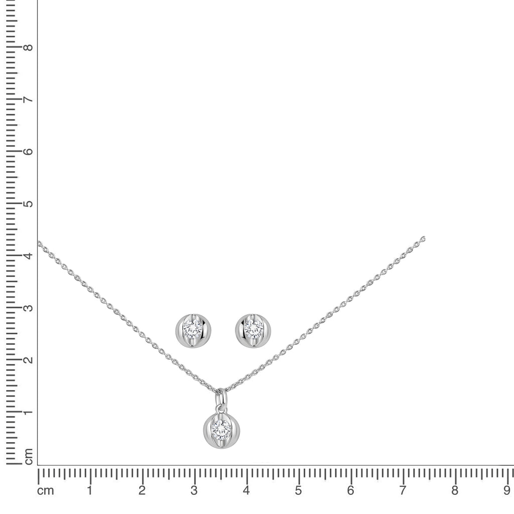 Set Anhänger/Kette und Ohrstecker 925/- Sterling Silber rhodiniert Zirkonia