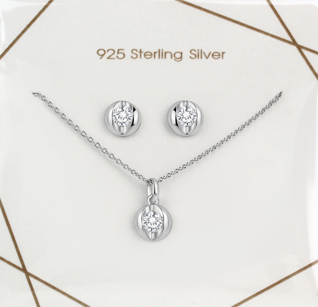 Set Anhänger/Kette und Ohrstecker 925/- Sterling Silber rhodiniert Zirkonia