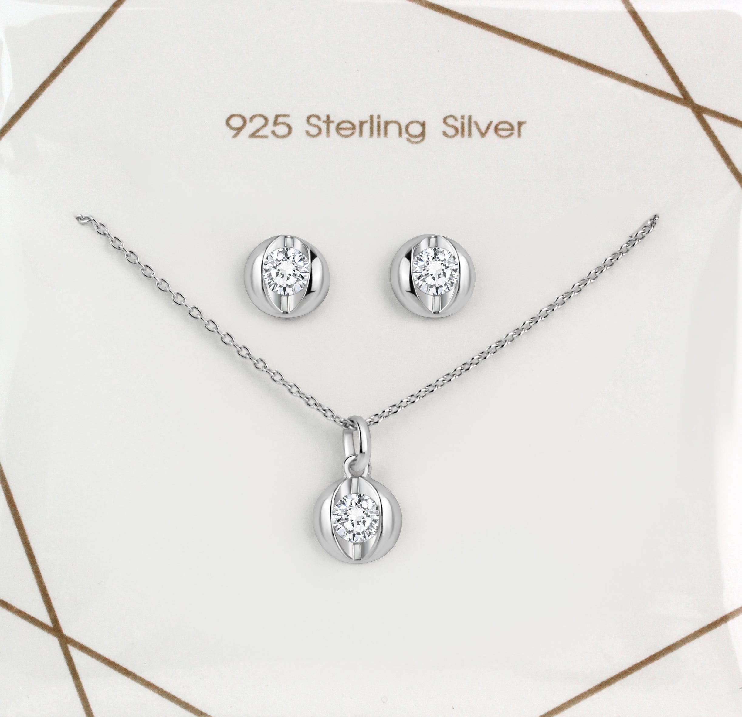 Set Anhänger/Kette und Ohrstecker 925/- Sterling Silber rhodiniert Zirkonia