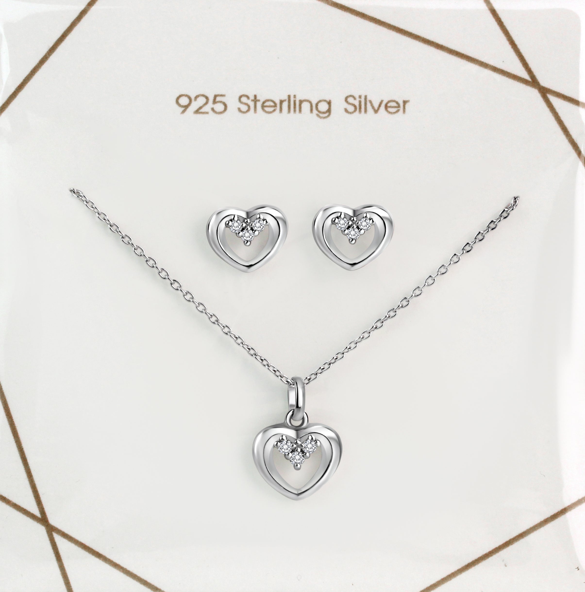 Set Anhänger/Kette und Ohrstecker 925/- Sterling Silber rhodiniert Zirkonia