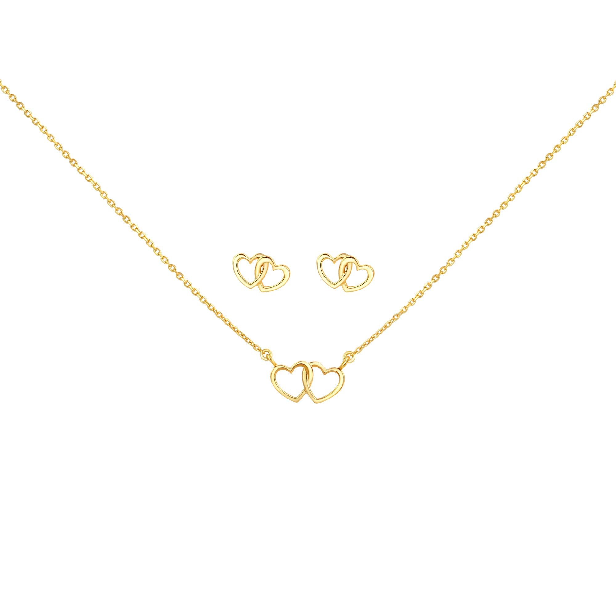 Set Anhänger/Kette und Ohrstecker 925/- Sterling Silber vergoldet Doppelherz