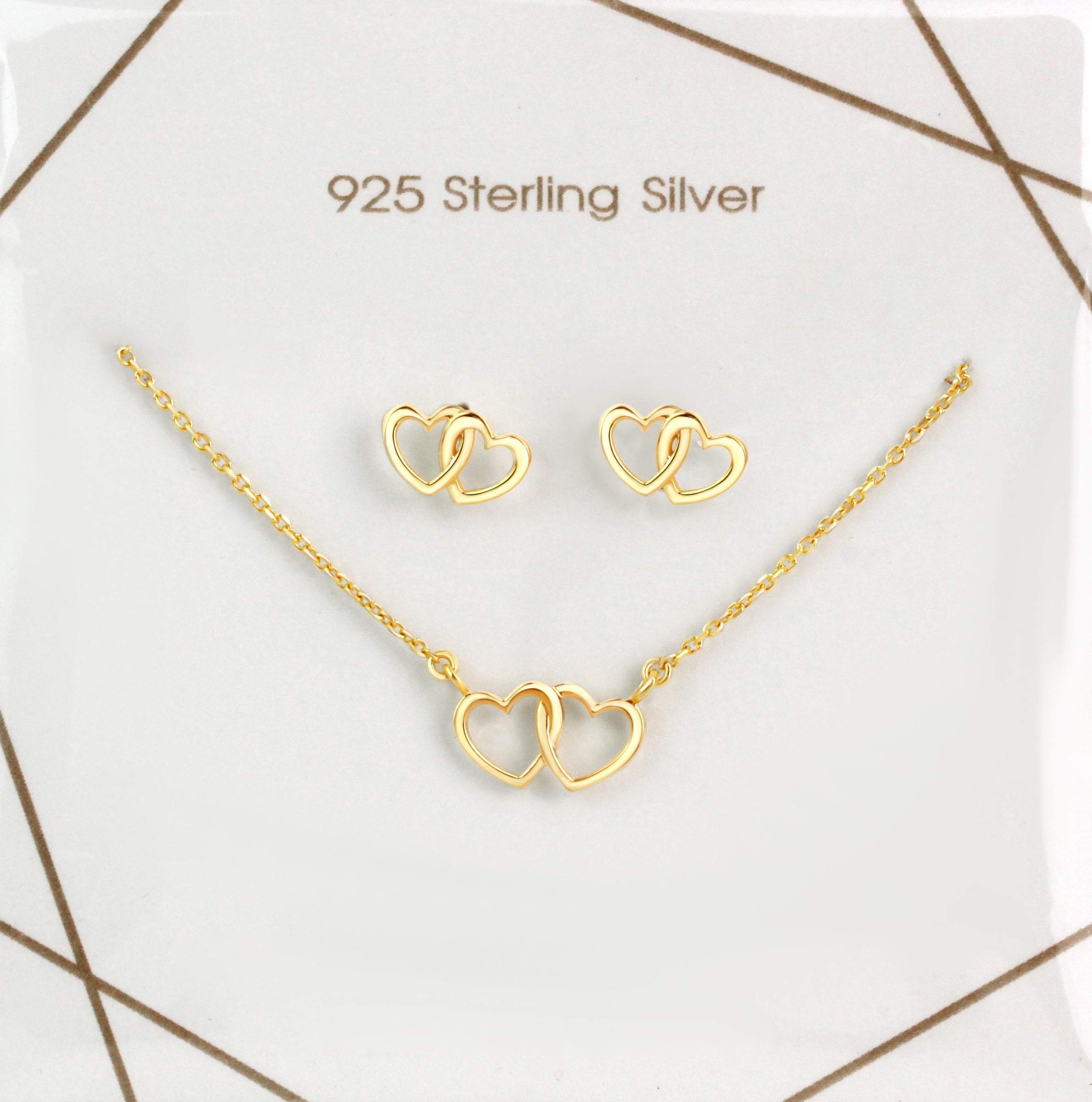 Set Anhänger/Kette und Ohrstecker 925/- Sterling Silber vergoldet Doppelherz