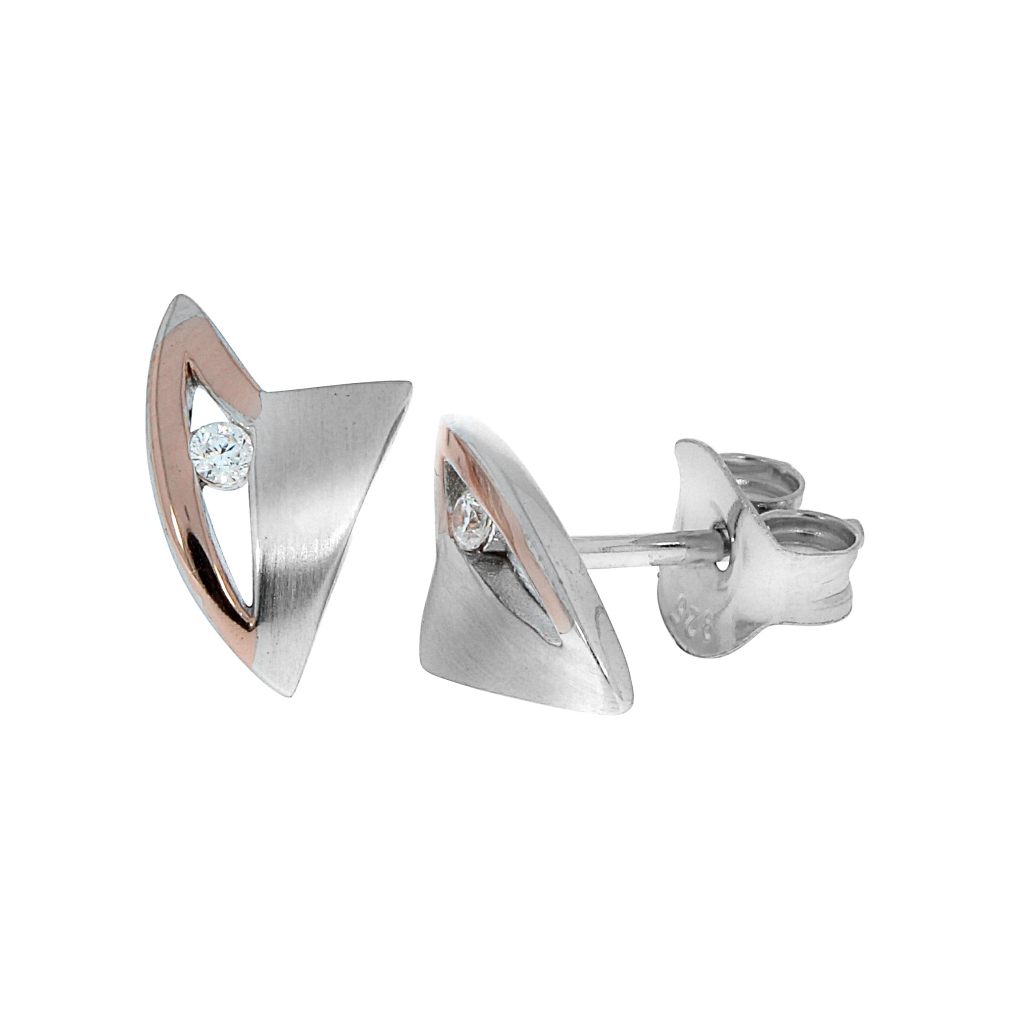Ohrringe Silber 925 zweifarbig mit Zirkonia weiß