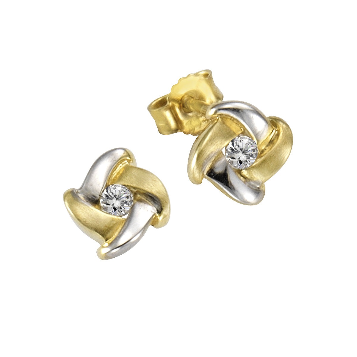 Ohrstecker 333 Gold zweifarbig Zirkonia weiß