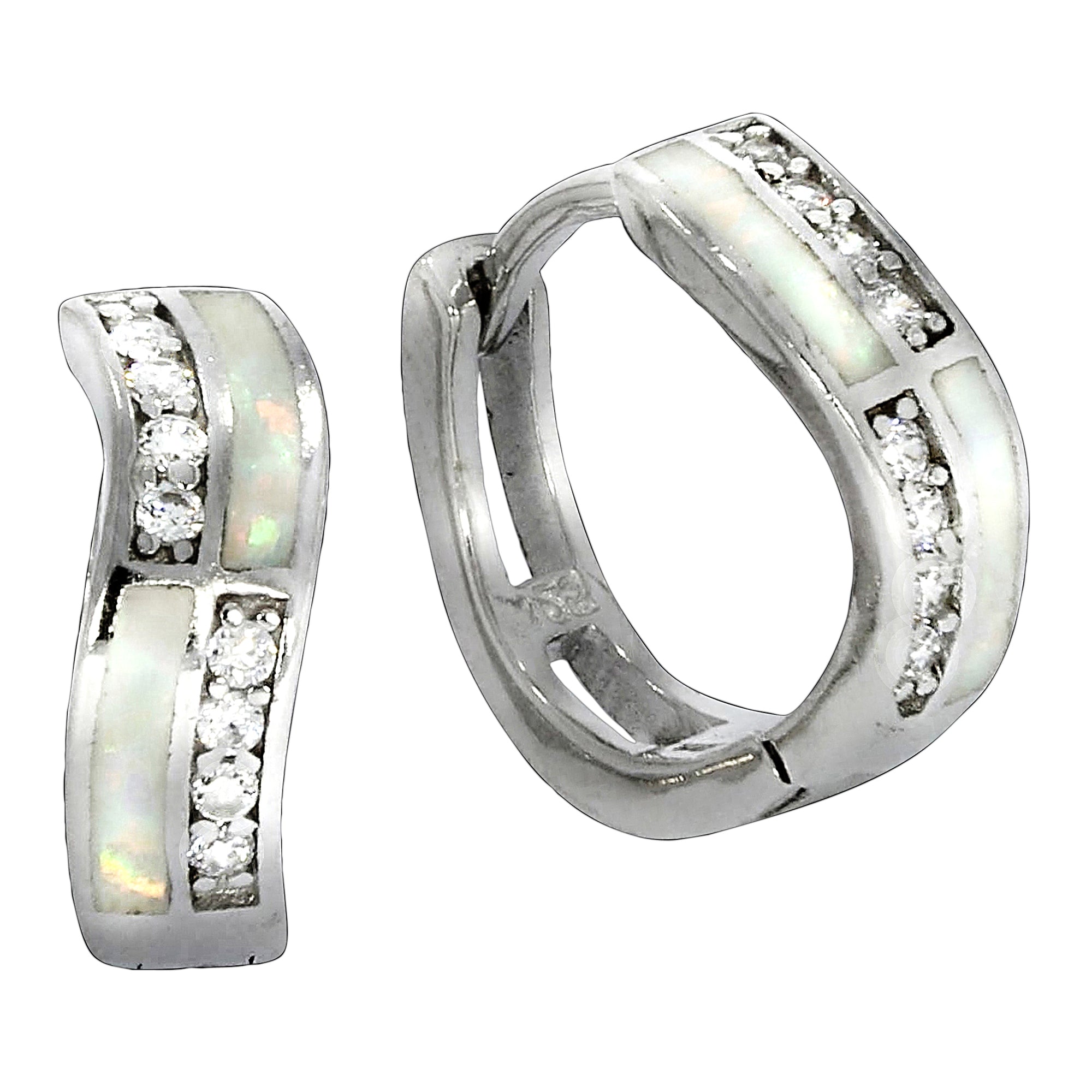 Creolen 925/- Sterling Silber rhodiniert synth. Opal