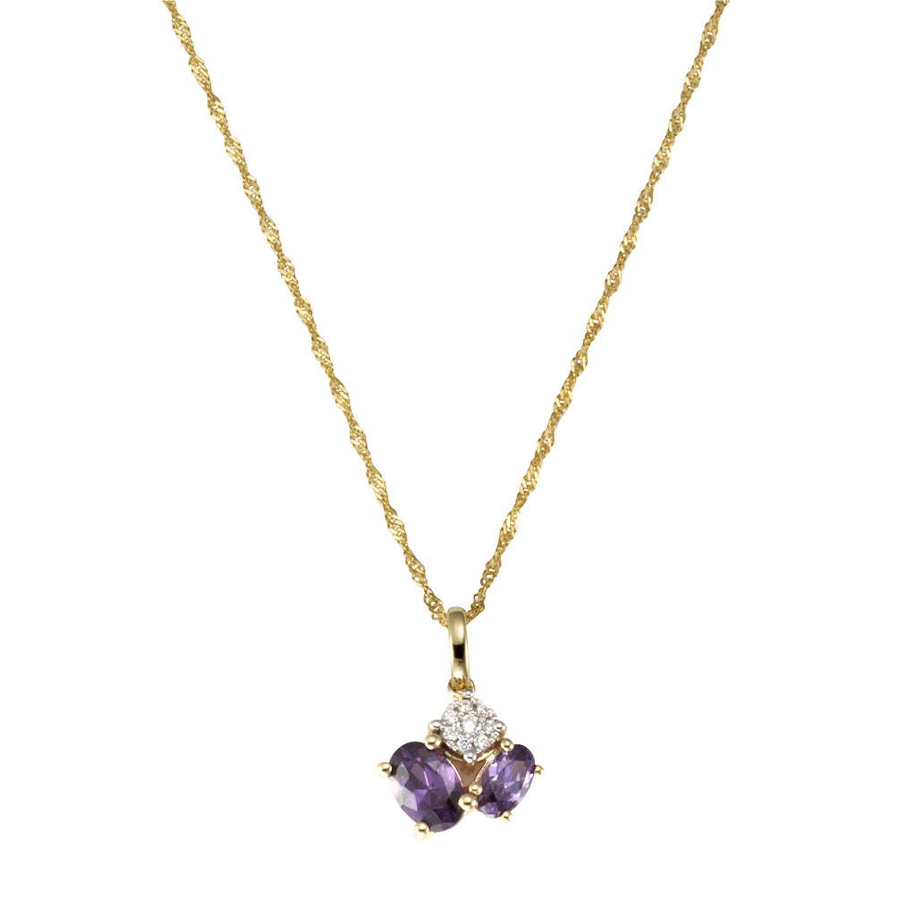 Halskette Gold 375 mit echtem Amethyst + Zirkonia
