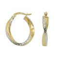 Creole Ohrring 20x18x3mm oval bicolor diamantiert geschwungen 9Kt GOLD