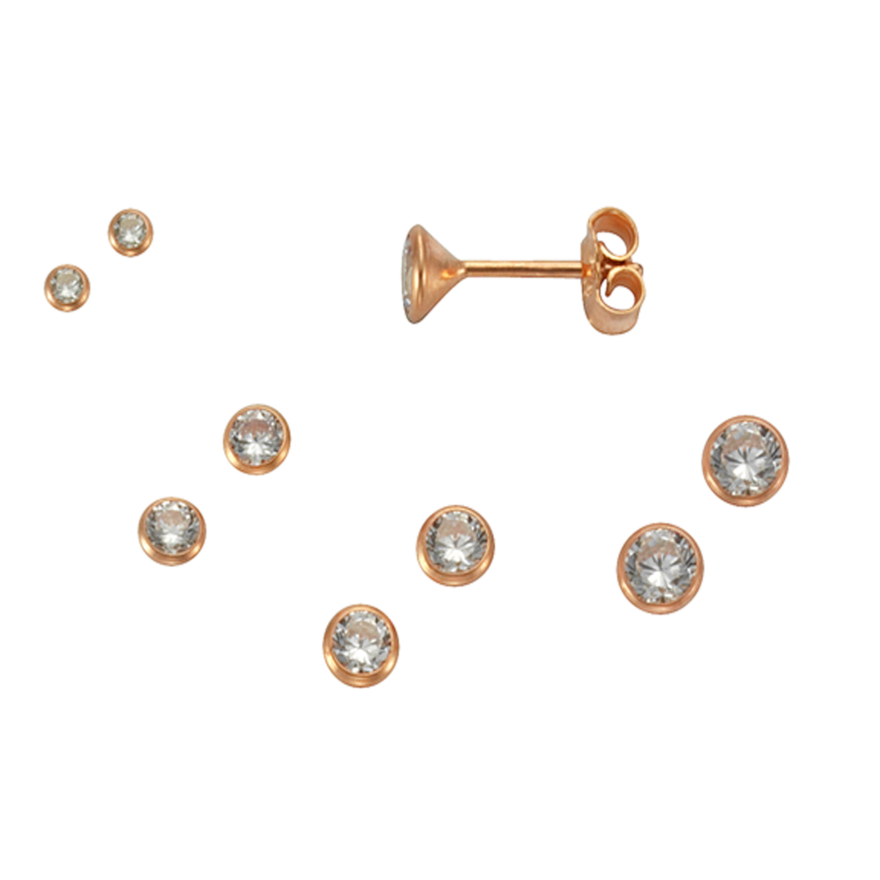 Ohrstecker 925 Silber rotvergoldet Set 3 Paar 2mm