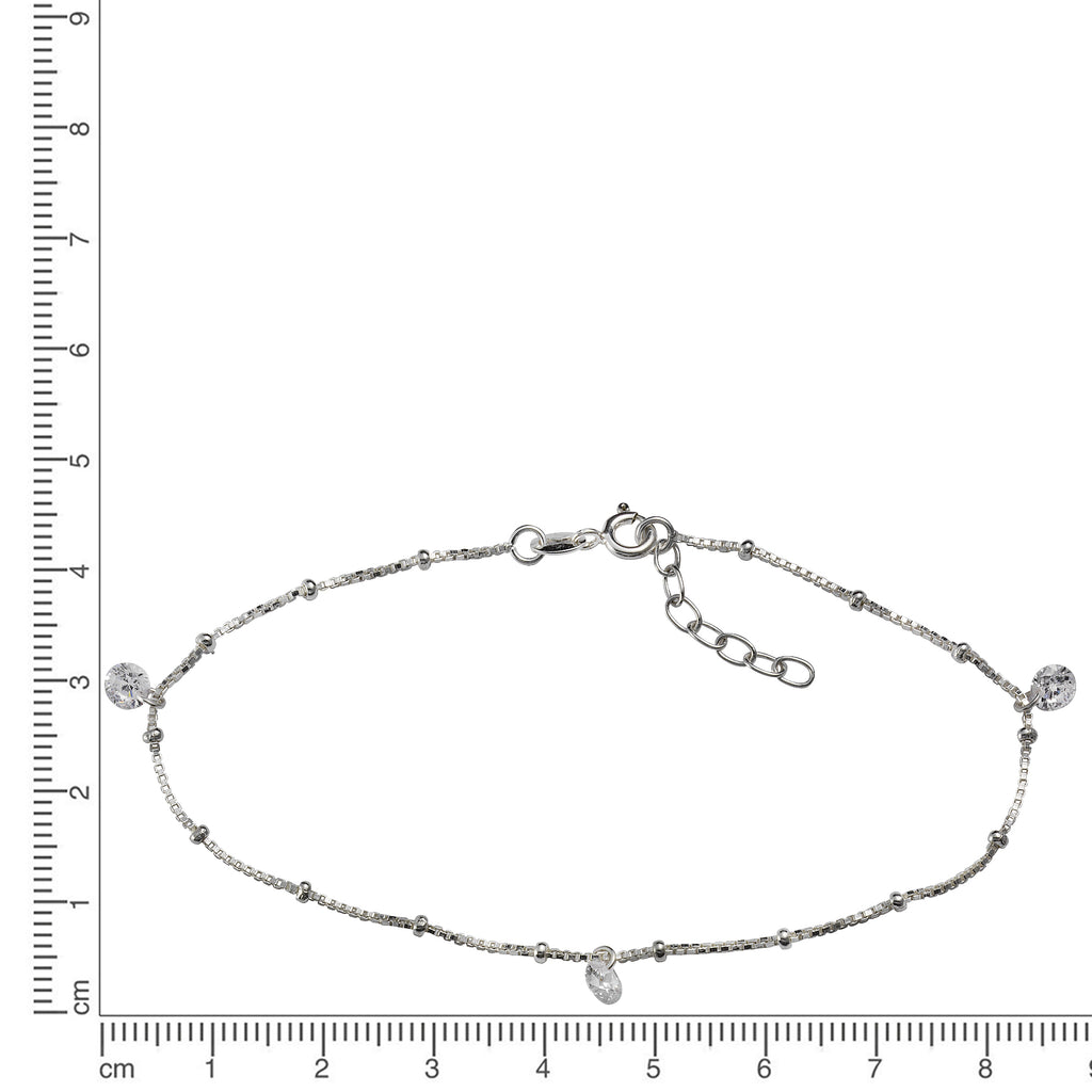 Fußkette 925 Silber rhodiniert Zirkonia weiß