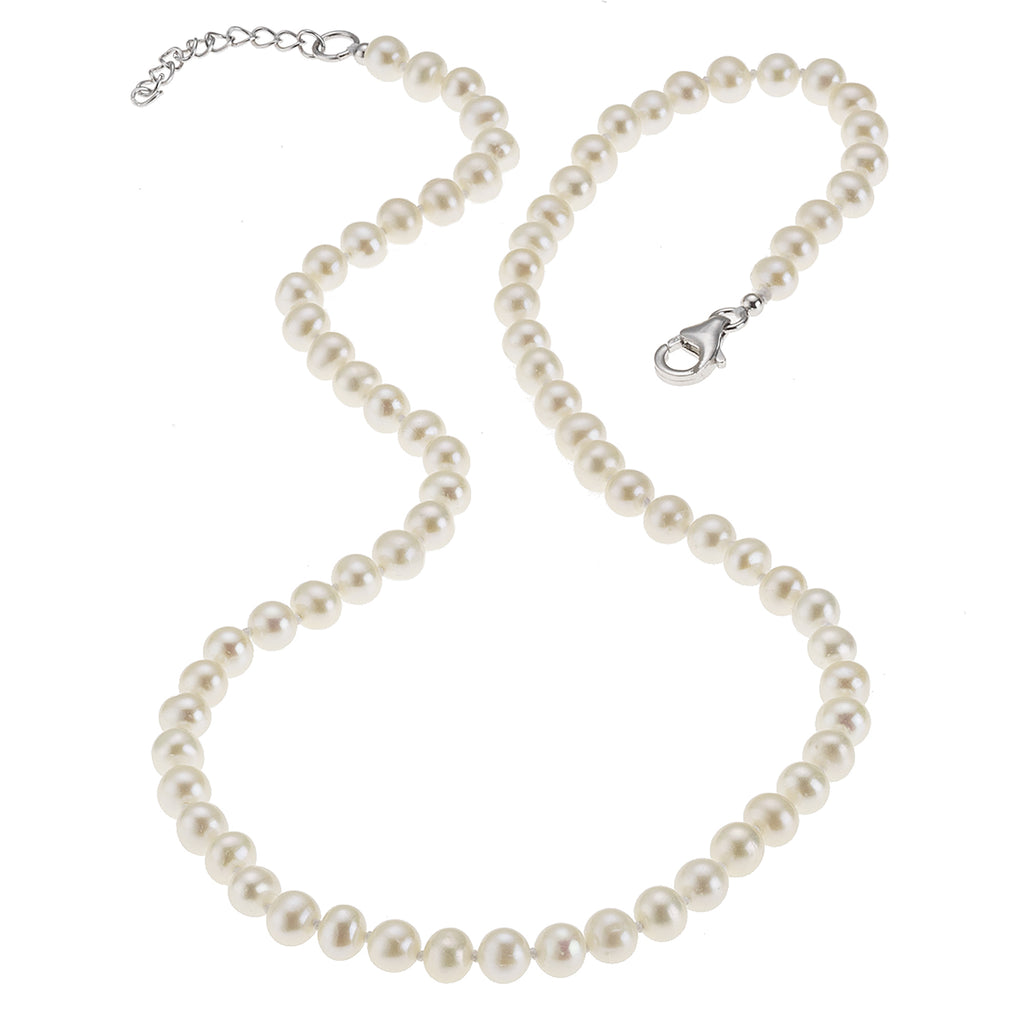 Collier 925 Silber rhodiniert mit Süßwasserzuchtperlen in weiß