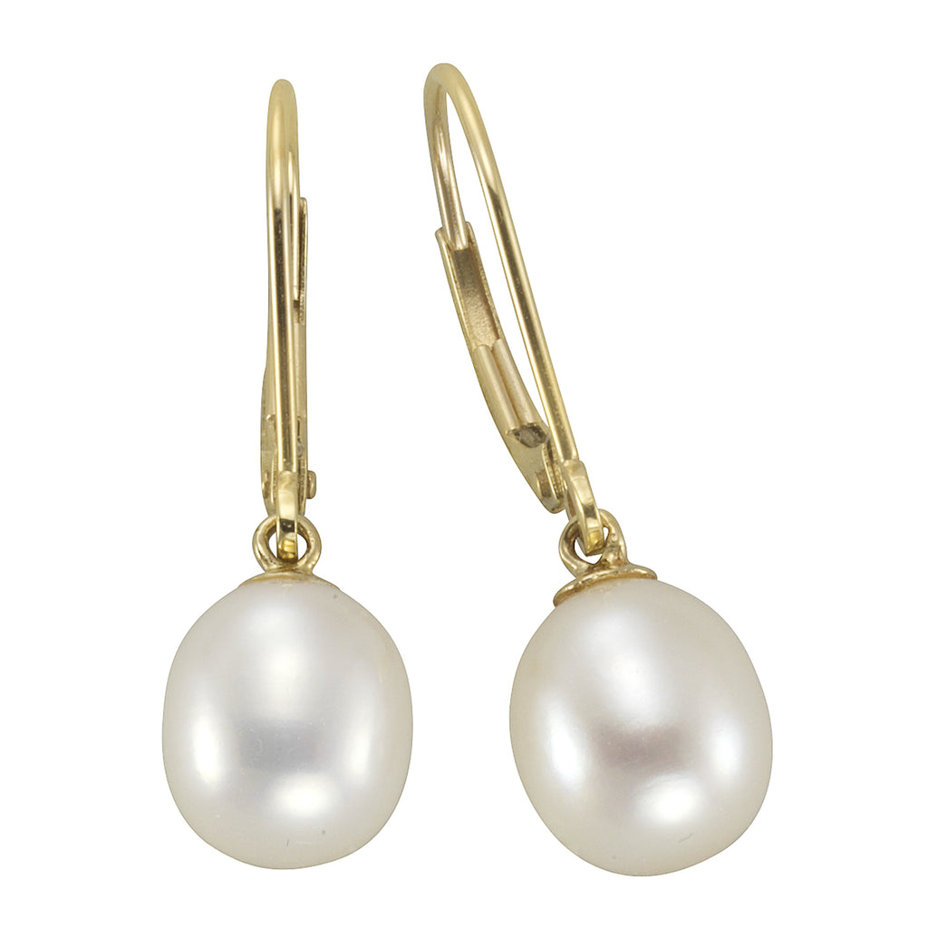 Ohrhänger 585 Gold Perle weiß 8-8,5mm