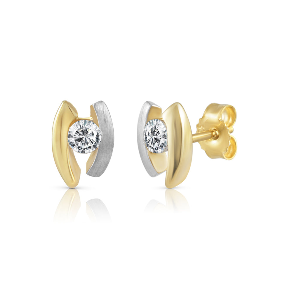 Ohrstecker 333 Gold zweifarbig Zirkonia weiß
