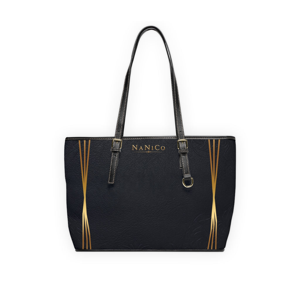 Schwarze Umhängetasche aus PU-Leder – Elegante Handtasche mit goldenen Akzenten („NaNiCo“)