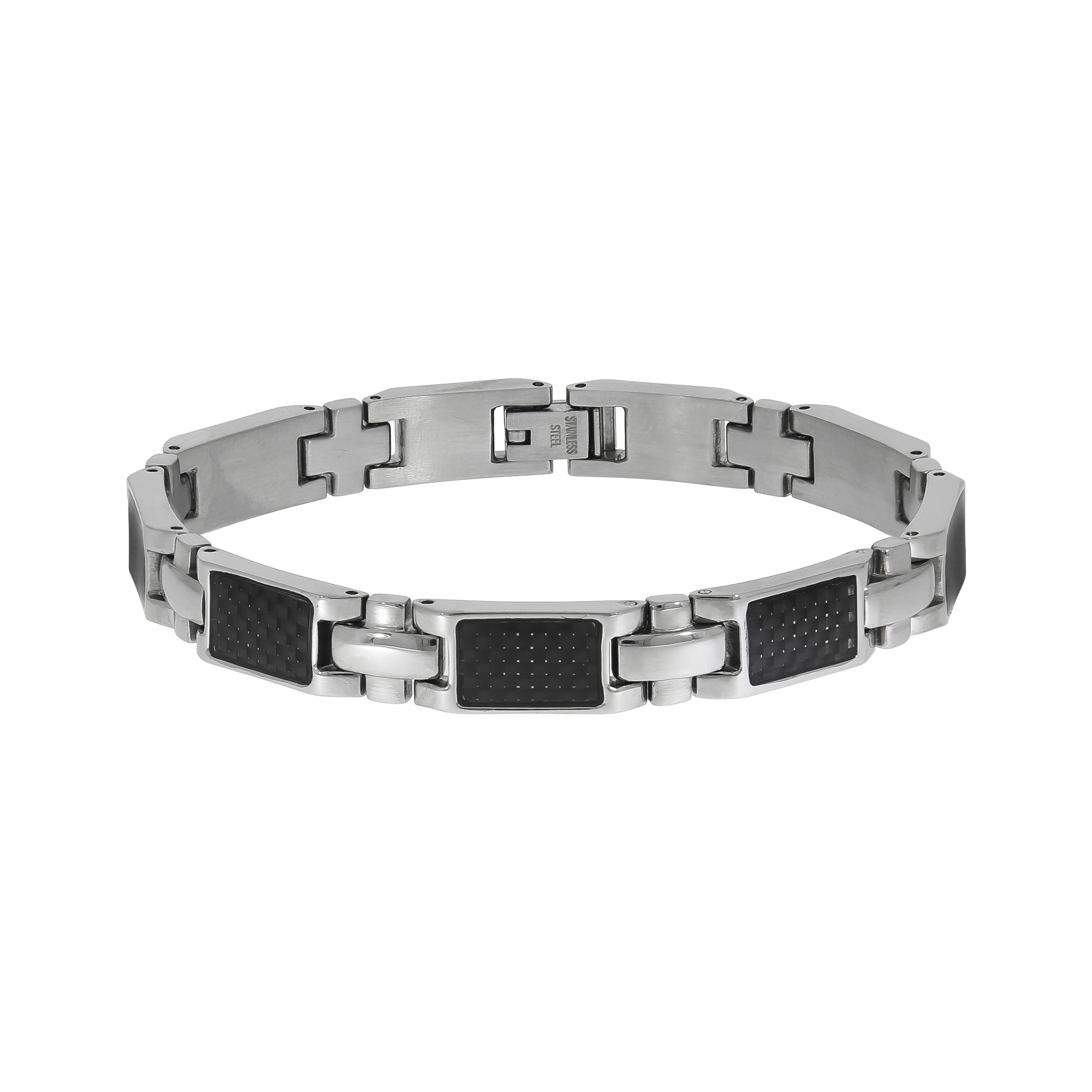 Armband Edelstahl poliert mit Carbon-Einlagen 20,5cm lang