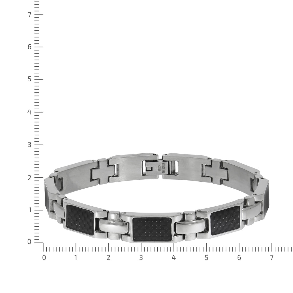 Armband Edelstahl poliert mit Carbon-Einlagen 20,5cm lang