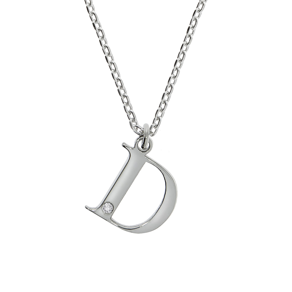 Halskette Silber 925 mit 1x Diamant 0,008ct. Buchstabe D