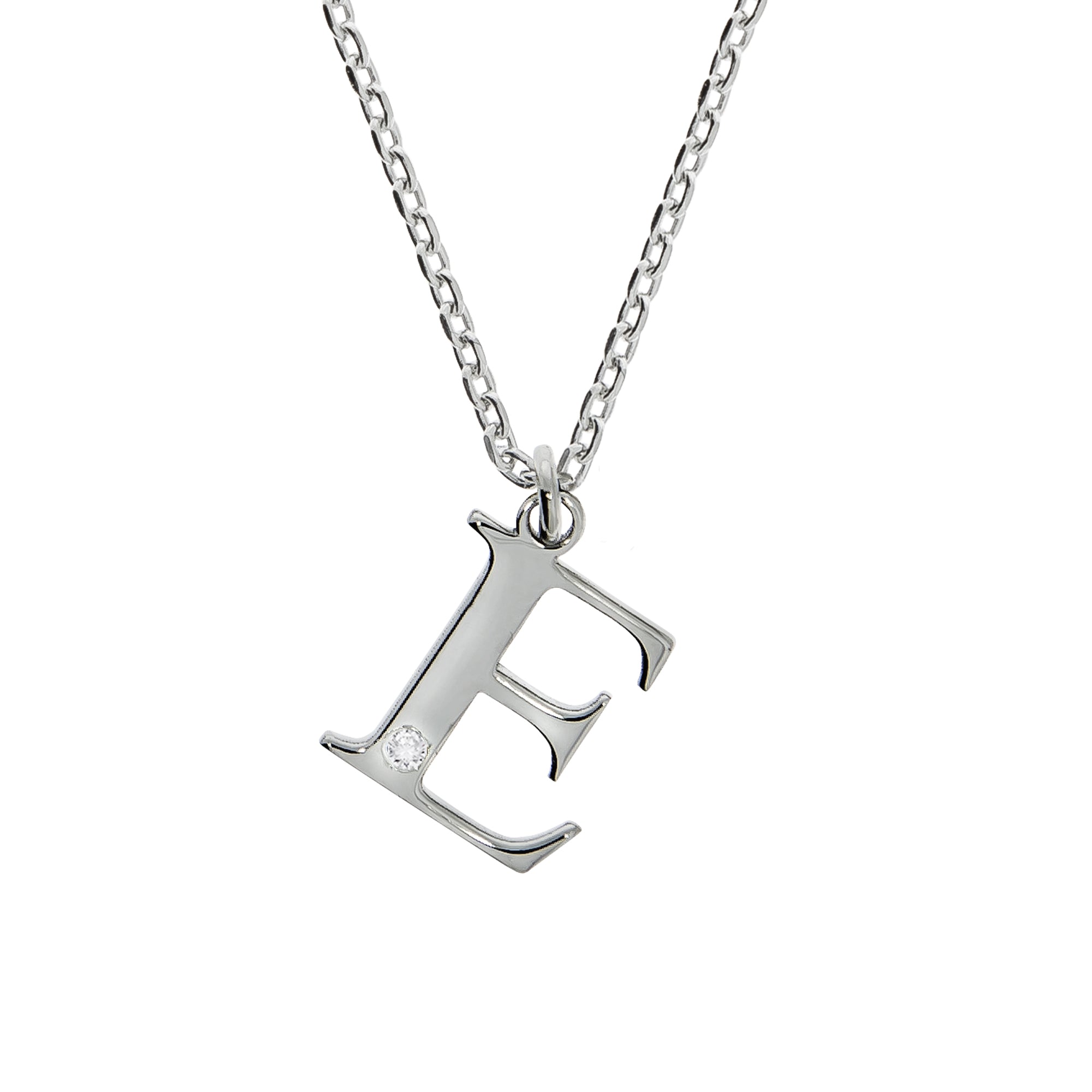 Halskette Silber 925 mit 1x Diamant 0,008ct. Buchstabe E