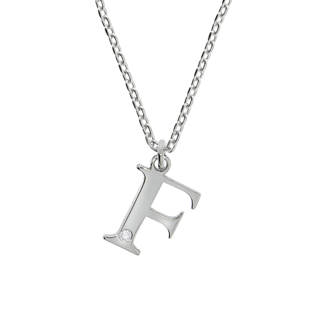 Halskette Silber 925 mit 1x Diamant 0,008ct. Buchstabe F