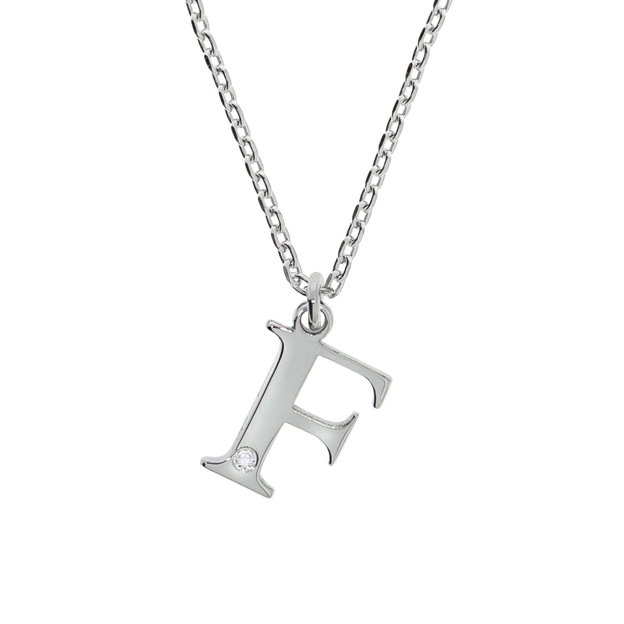 Halskette Silber 925 mit 1x Diamant 0,008ct. Buchstabe F