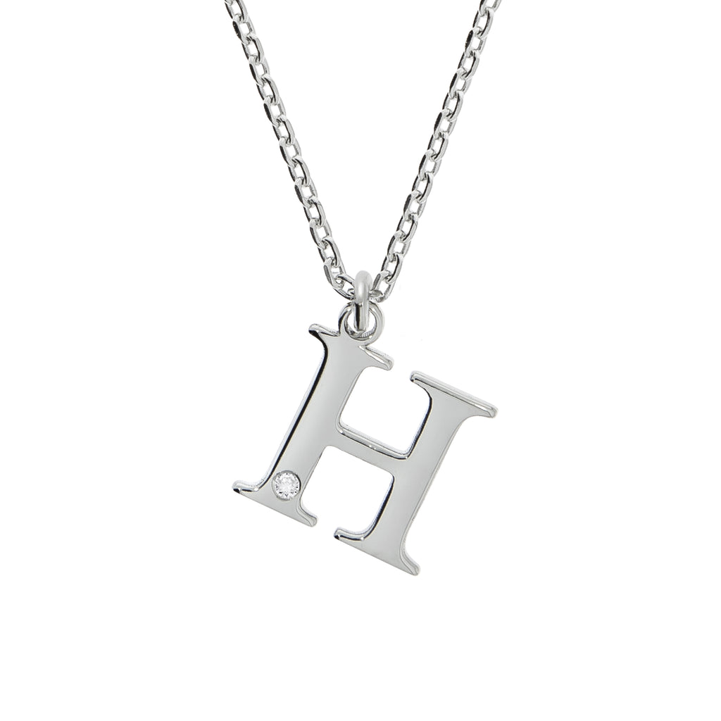 Halskette Silber 925 mit 1x Diamant 0,008ct. Buchstabe H