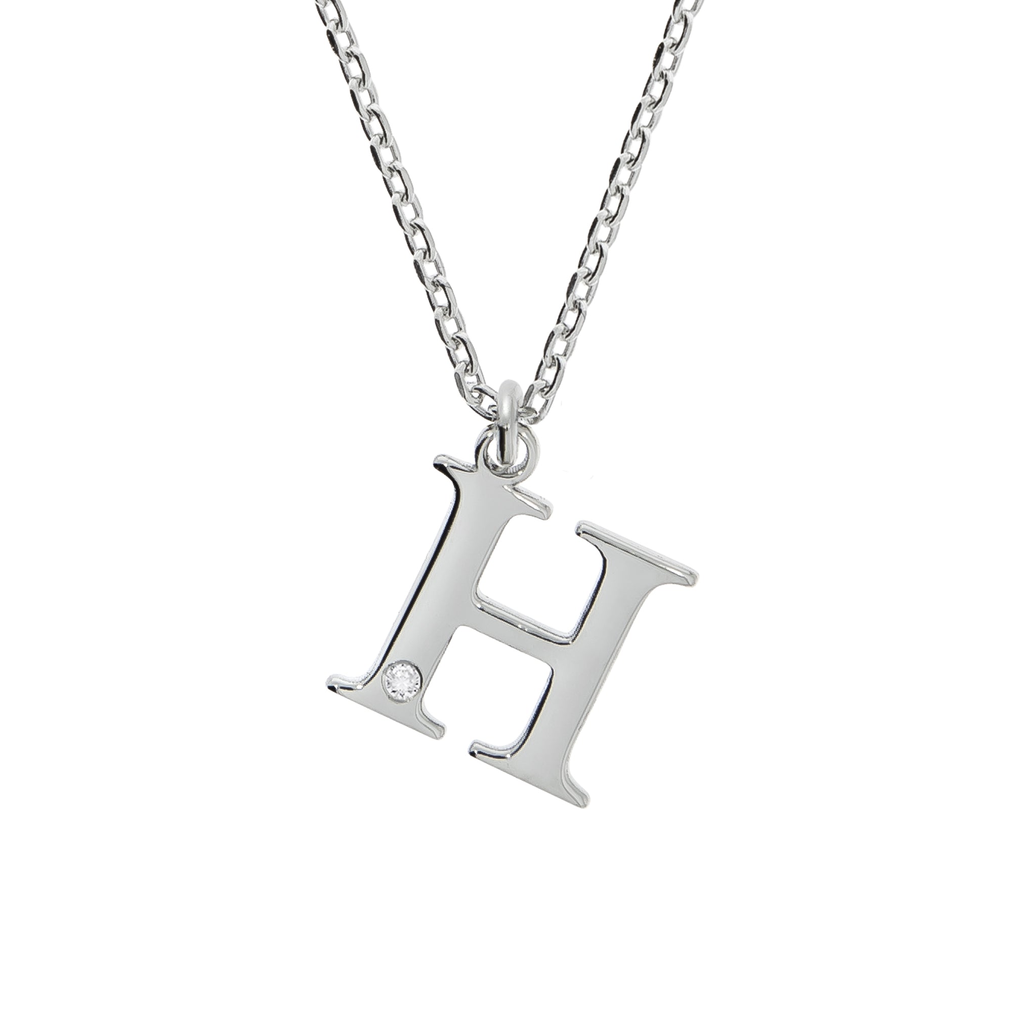 Halskette Silber 925 mit 1x Diamant 0,008ct. Buchstabe H