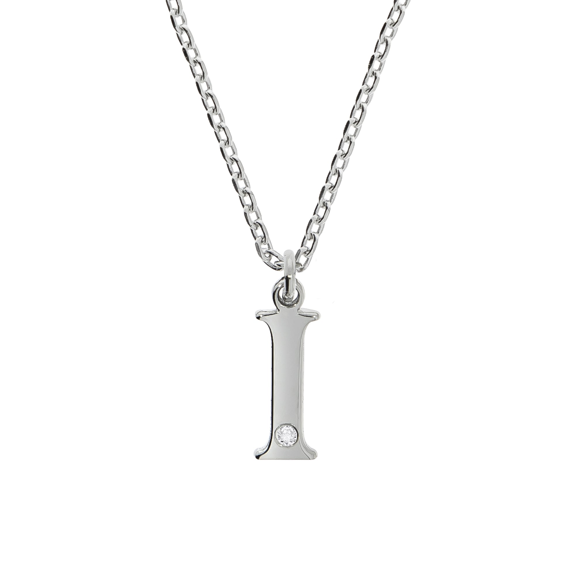 Halskette Silber 925 mit 1x Diamant 0,008ct. Buchstabe I
