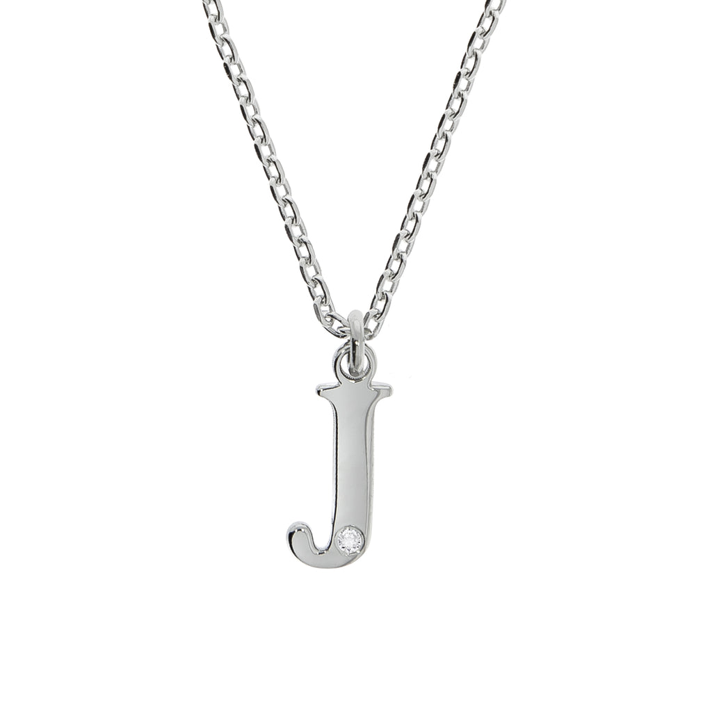 Halskette Silber 925 mit 1x Diamant 0,008ct. Buchstabe J