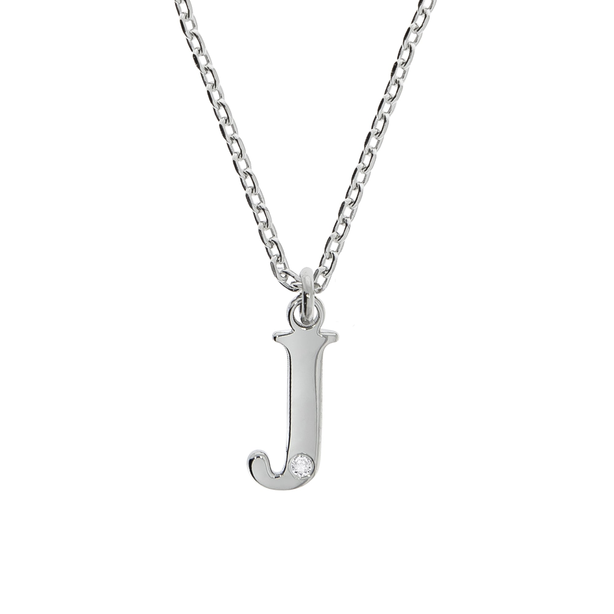 Halskette Silber 925 mit 1x Diamant 0,008ct. Buchstabe J