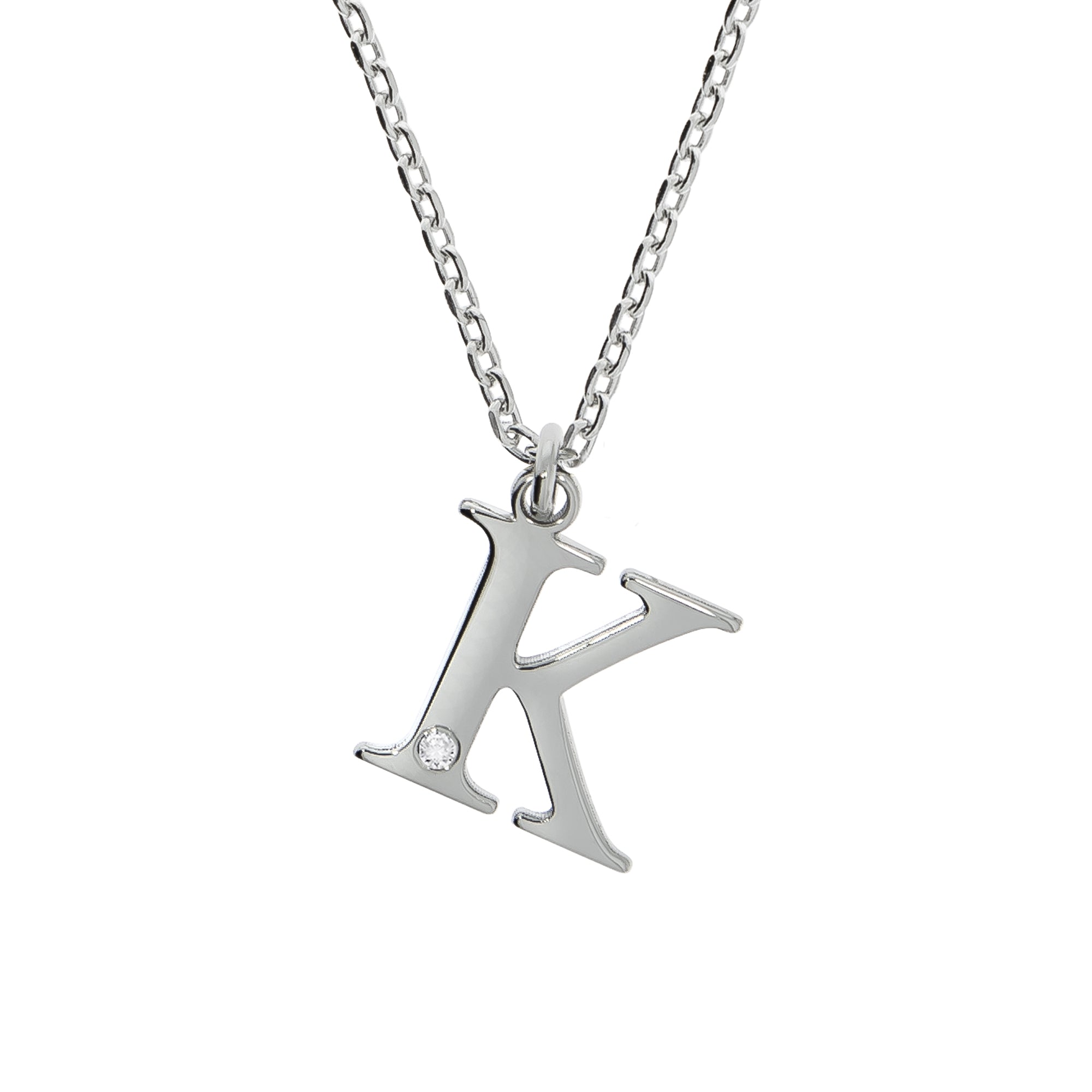 Halskette Silber 925 mit 1x Diamant 0,008ct. Buchstabe K