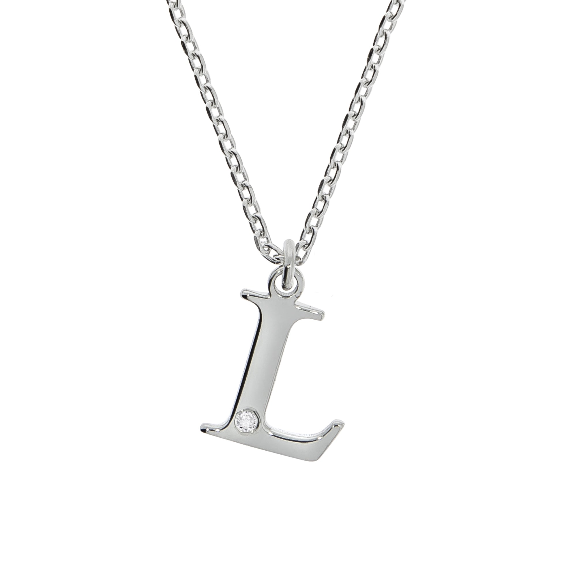 Halskette Silber 925 mit 1x Diamant 0,008ct. Buchstabe L