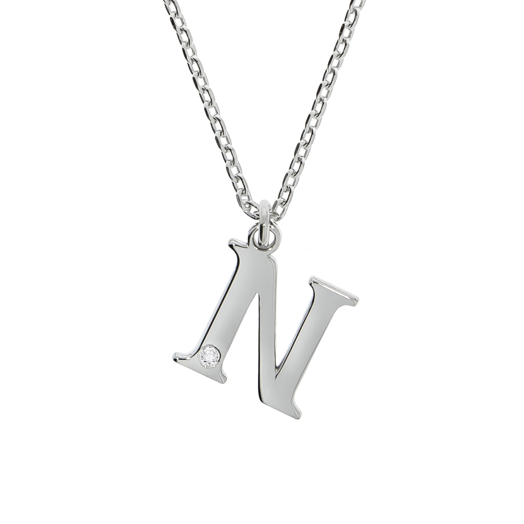 Halskette Silber 925 mit 1x Diamant 0,008ct. Buchstabe N