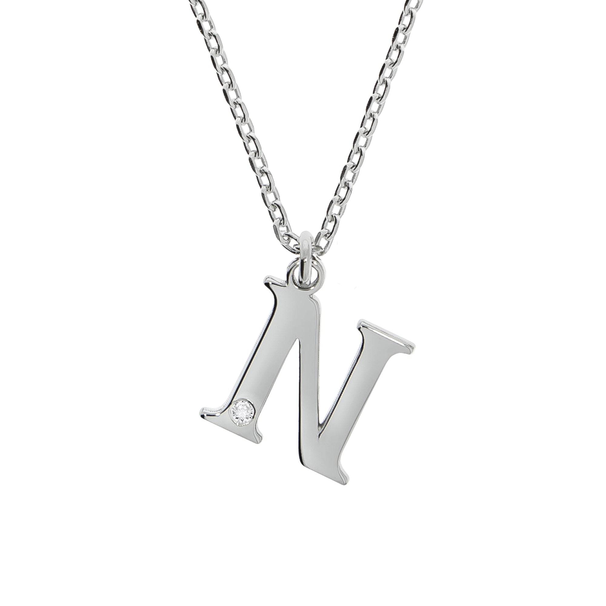 Halskette Silber 925 mit 1x Diamant 0,008ct. Buchstabe N