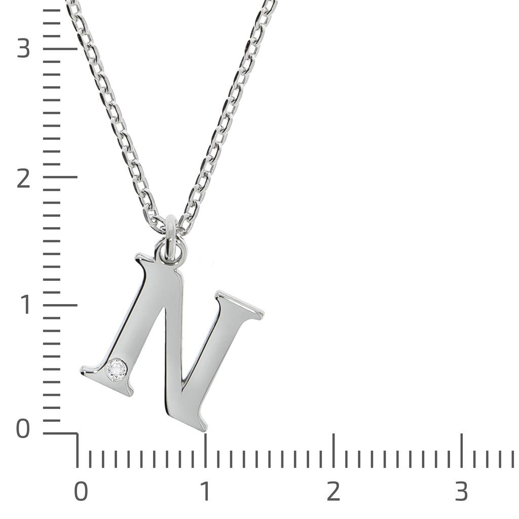 Halskette Silber 925 mit 1x Diamant 0,008ct. Buchstabe N