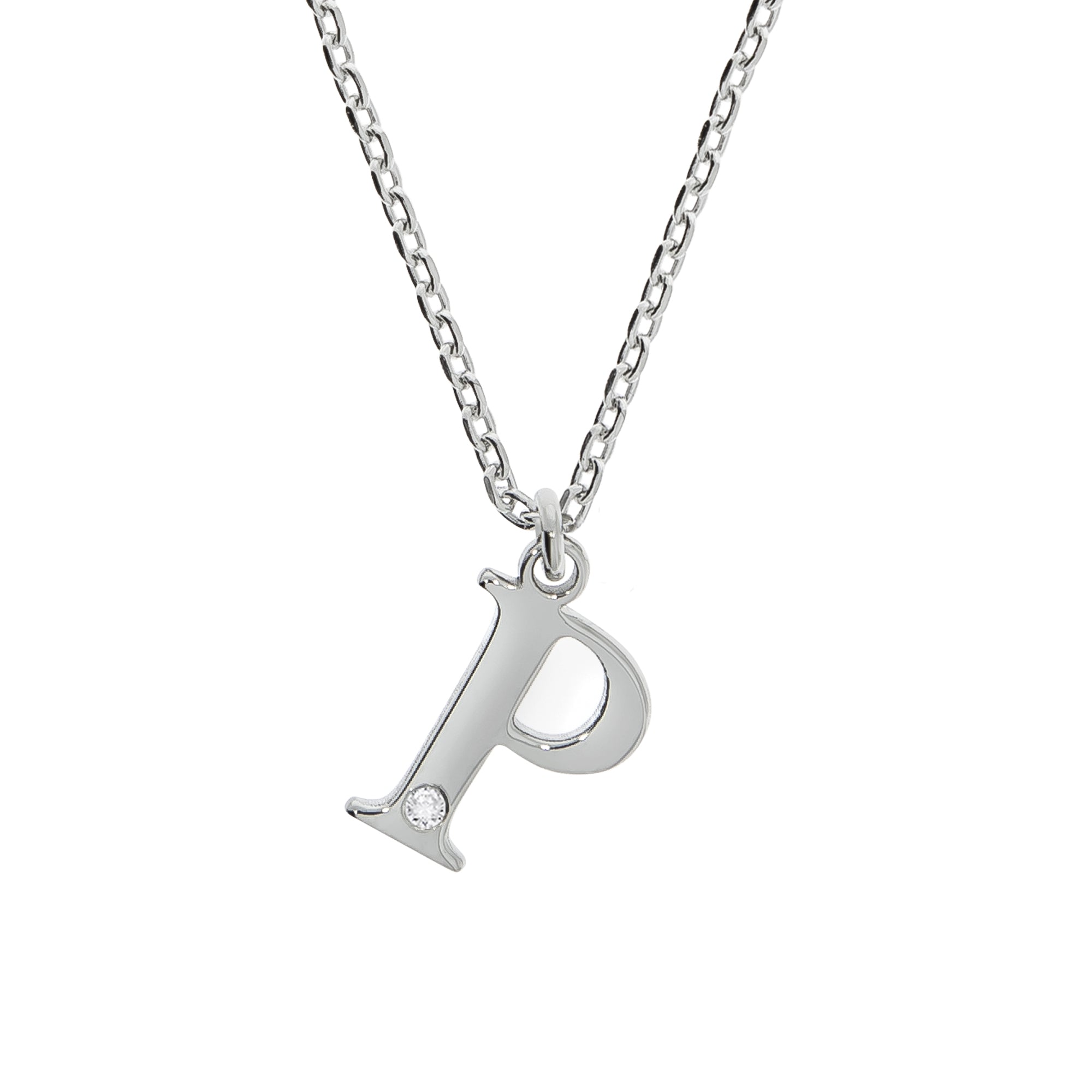 Halskette Silber 925 mit 1x Diamant 0,008ct. Buchstabe P
