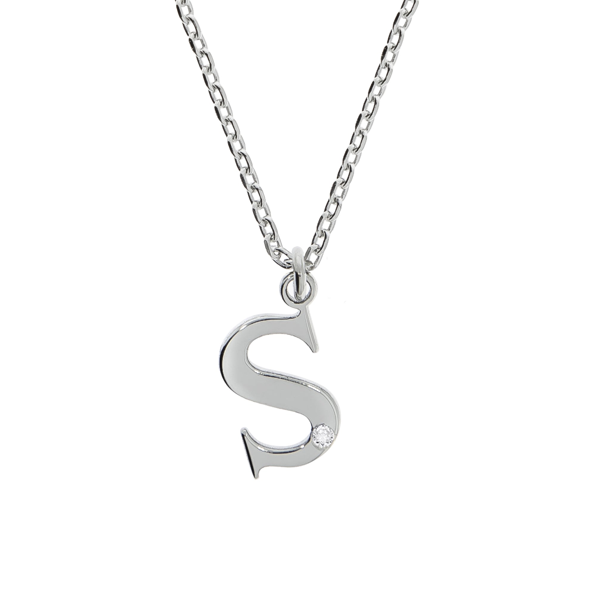 Halskette Silber 925 mit 1x Diamant 0,008ct. Buchstabe S