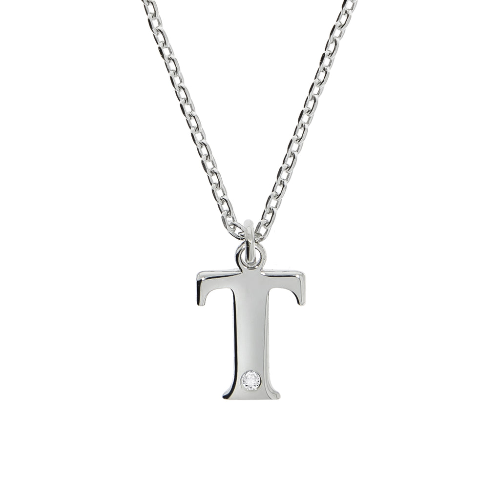 Halskette Silber 925 mit 1x Diamant 0,008ct. Buchstabe T