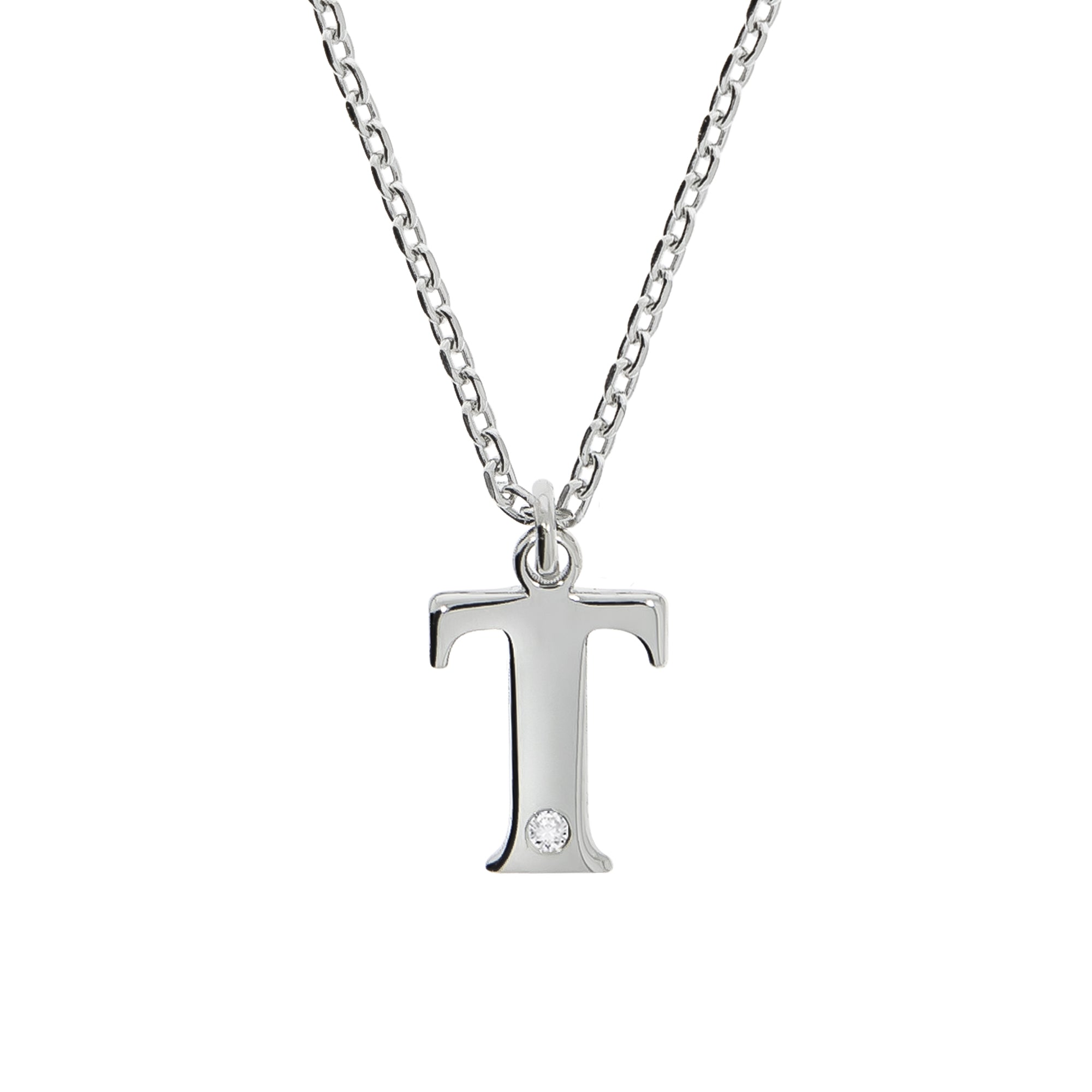 Halskette Silber 925 mit 1x Diamant 0,008ct. Buchstabe T
