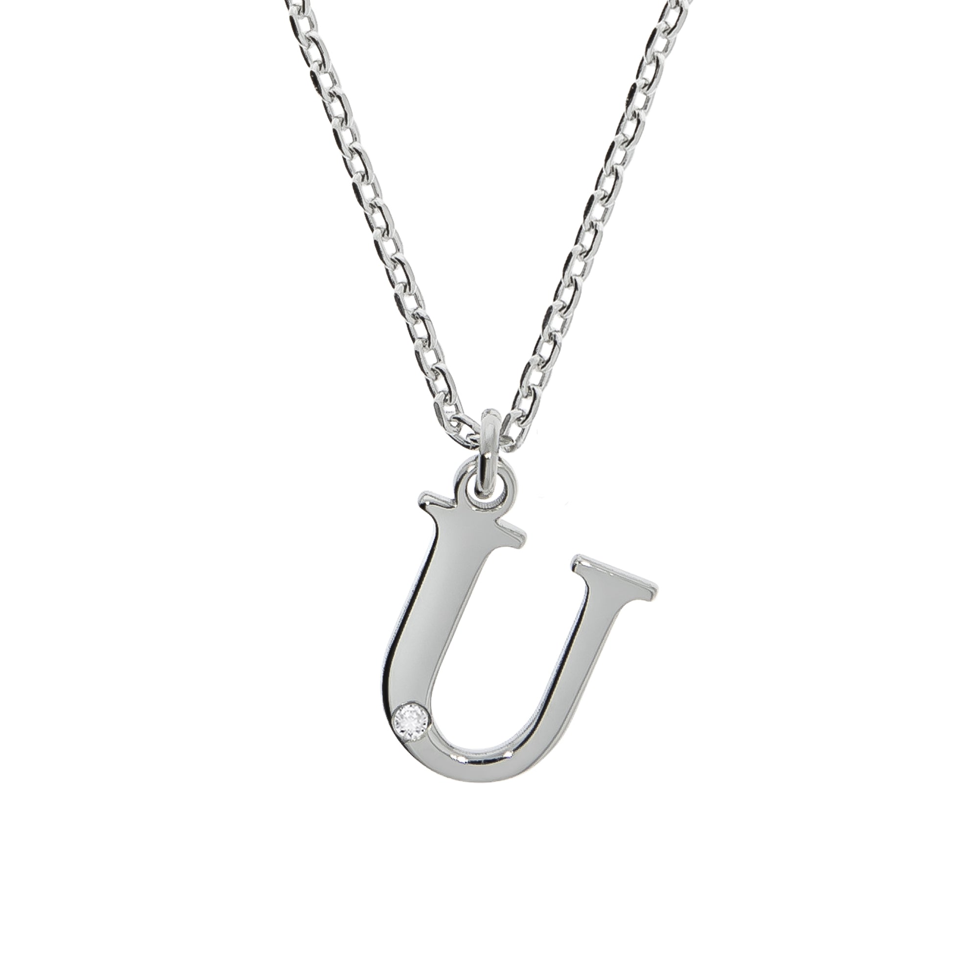 Halskette Silber 925 mit 1x Diamant 0,008ct. Buchstabe U