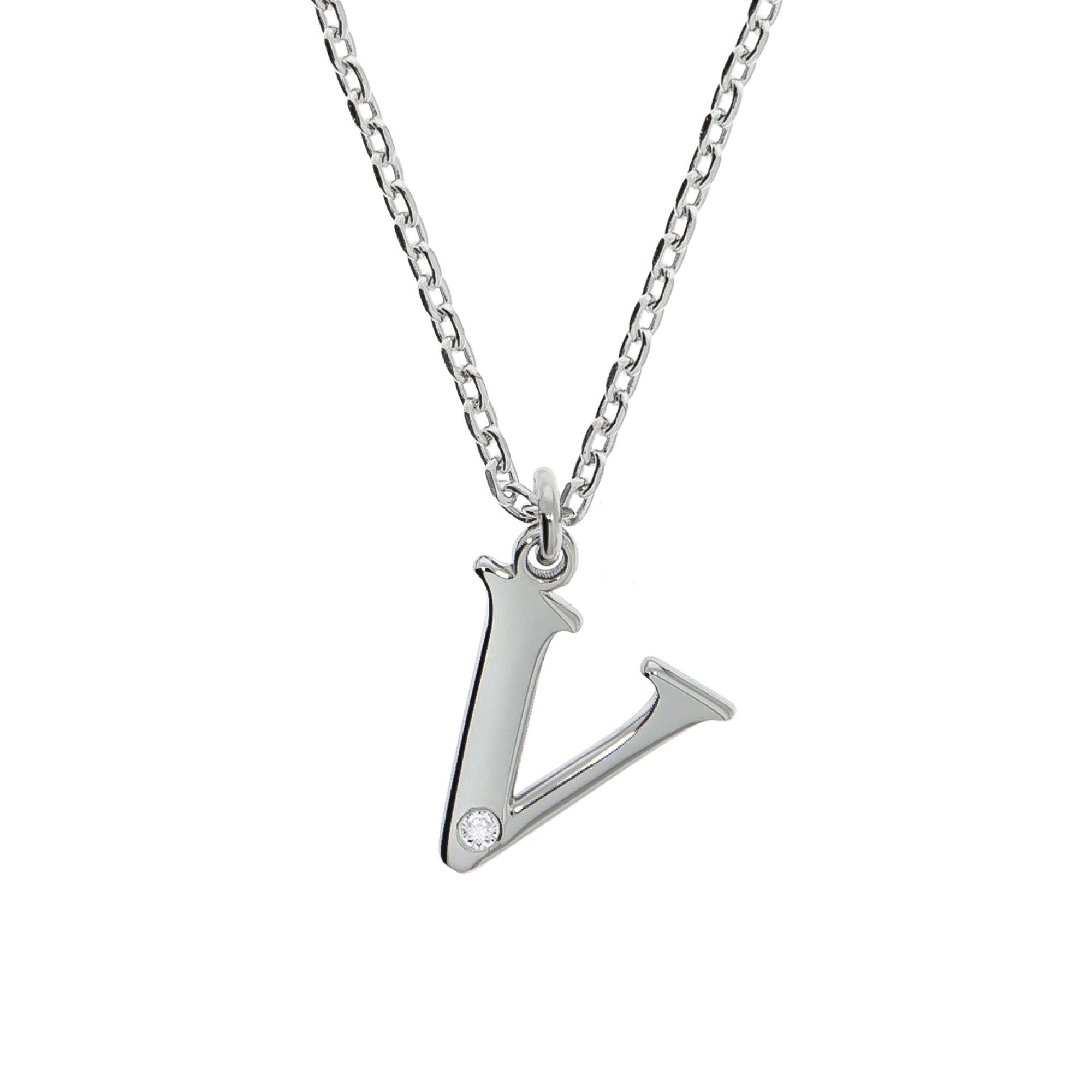 Halskette Silber 925 mit 1x Diamant 0,008ct. Buchstabe V