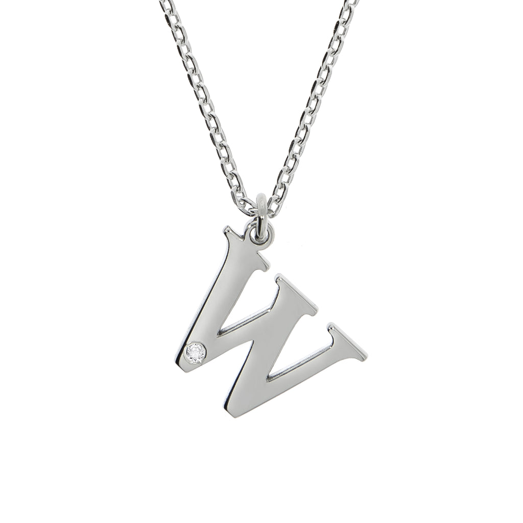 Halskette Silber 925 mit 1x Diamant 0,008ct. Buchstabe W