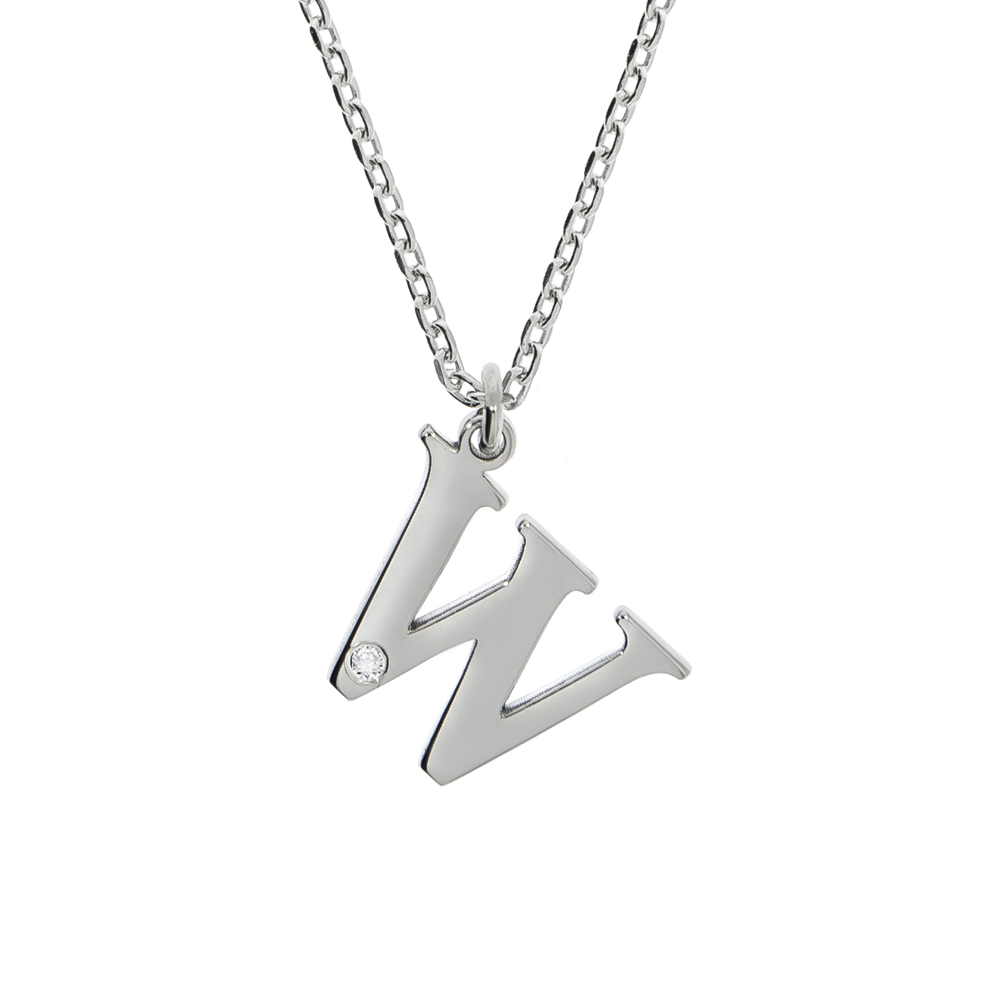 Halskette Silber 925 mit 1x Diamant 0,008ct. Buchstabe W