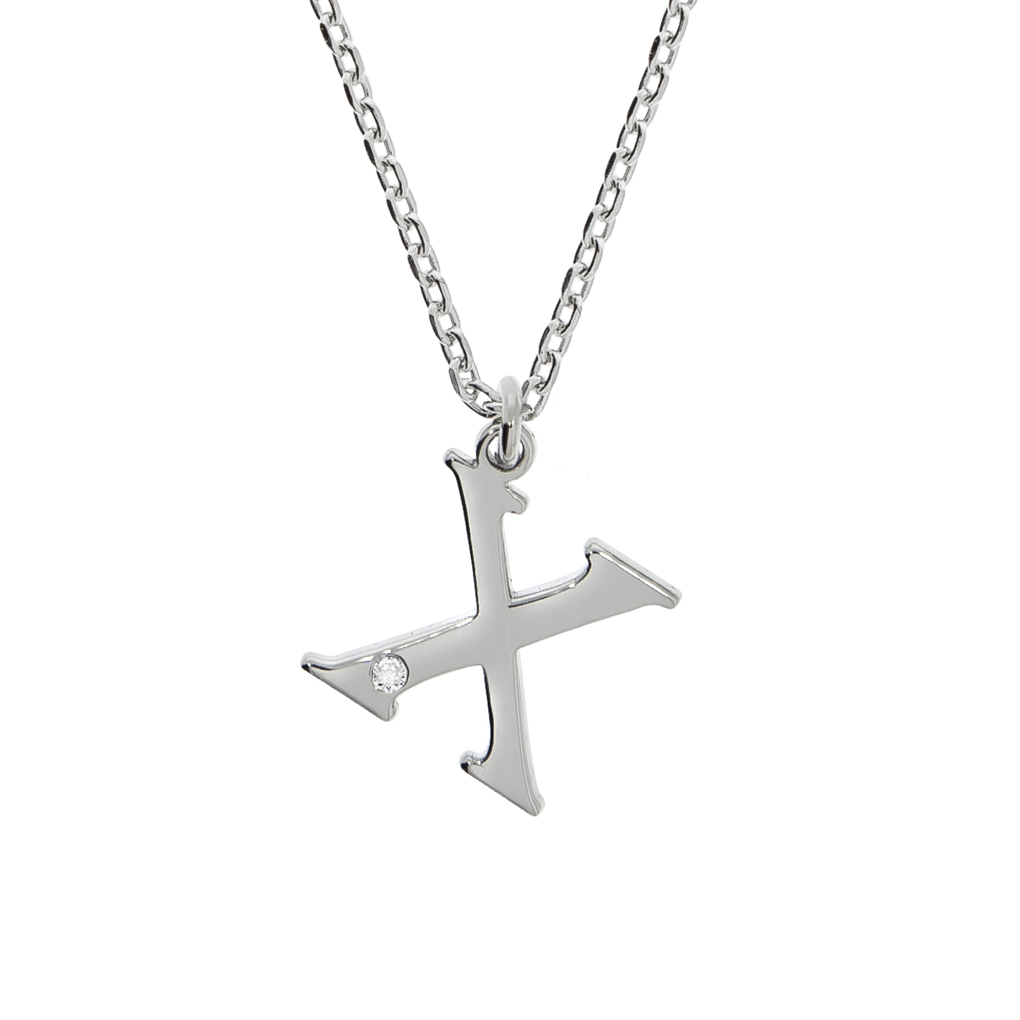 Halskette Silber 925 mit 1x Diamant 0,008ct. Buchstabe X