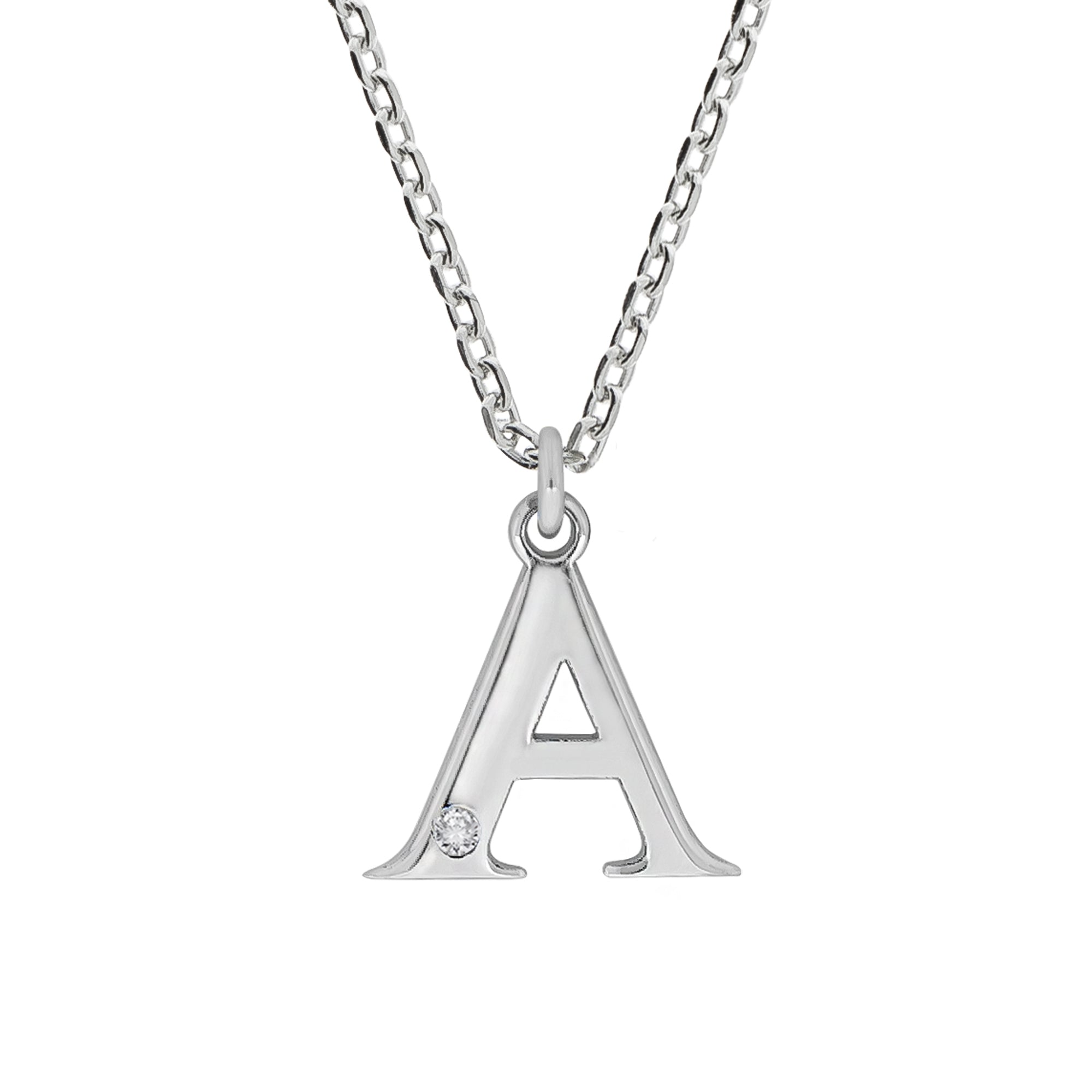 Halskette Silber 925 mit 1x Diamant 0,008ct. Buchstabe A