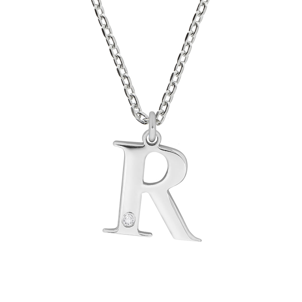 Halskette Silber 925 mit 1x Diamant 0,008ct. Buchstabe R