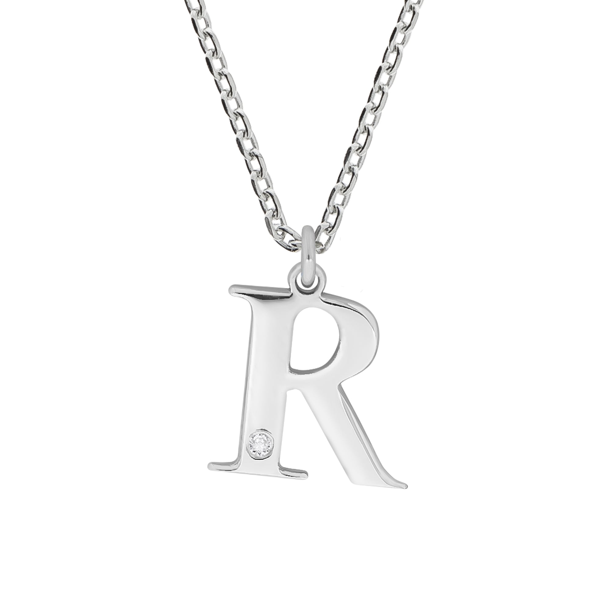 Halskette Silber 925 mit 1x Diamant 0,008ct. Buchstabe R